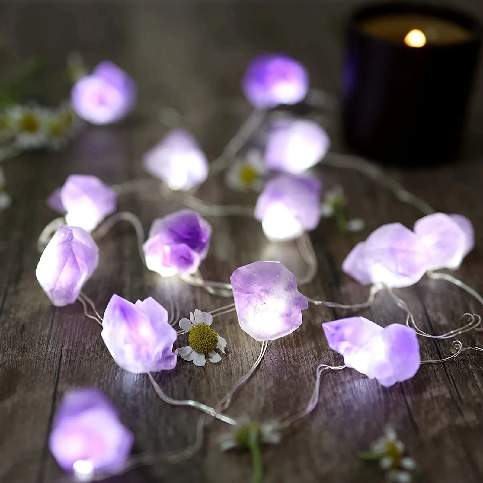 

3m Natural Rose Quartz 30pcs Raw Stone Crystal Lamp Healing Gemstone Amethyst Rough Stone Festival Led String Light Decoration