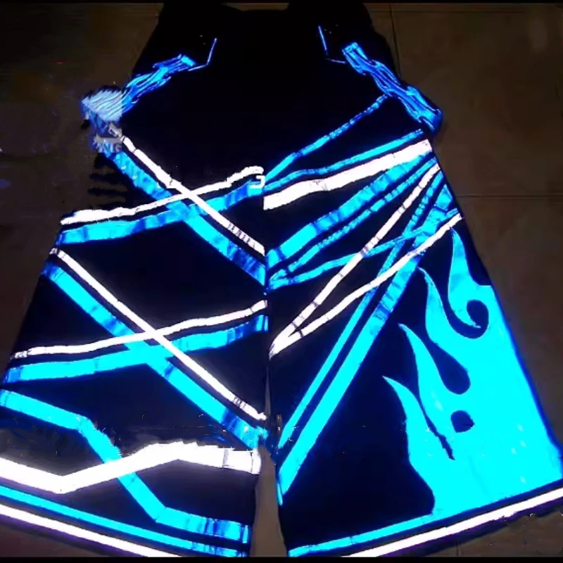 

New Blue White Reflective Strip Night Vision Pants Shuffle Ghost Dancing Pants Luminous Death Trousers Teens Clothing Unisex