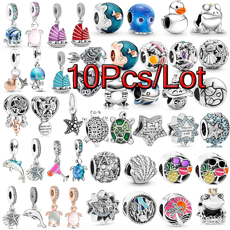 

10Pcs/lot Summer Styles Octopus Dolphin Charms Beads Pendant Fit DIY Bracelets Bangles For Women Men Jewelry Making Wholesale