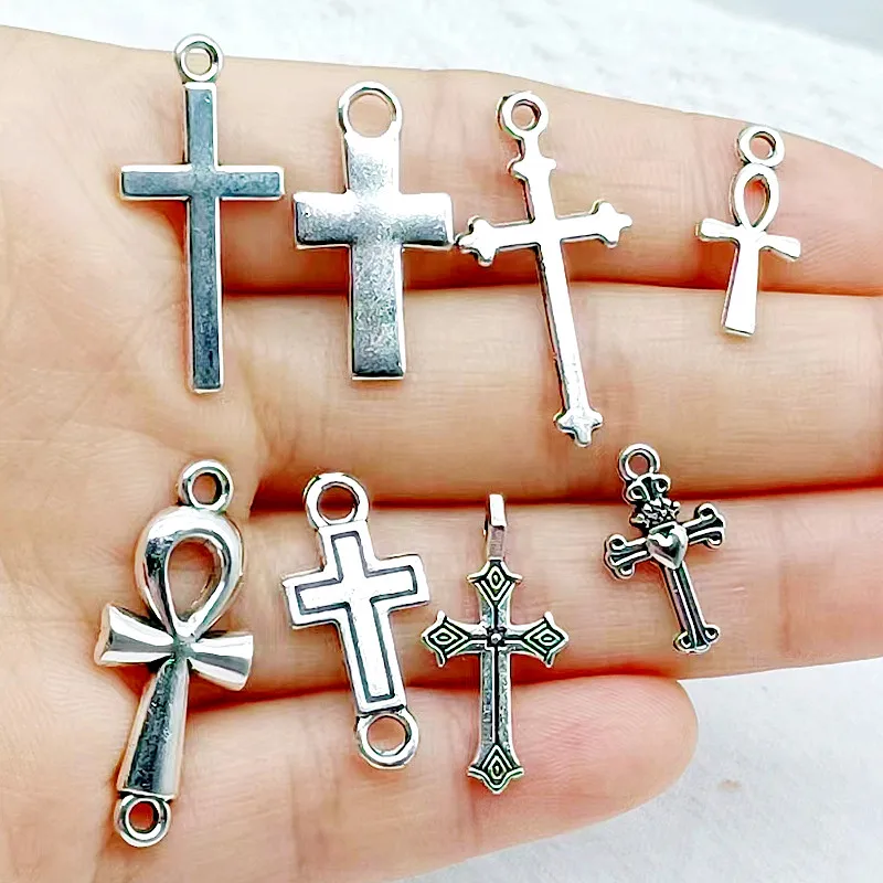

20pcs Charms Double Sided Cross 13x27mm Tibetan Bronze Silver Color Pendants Antique Jewelry Making DIY Handmade Craft