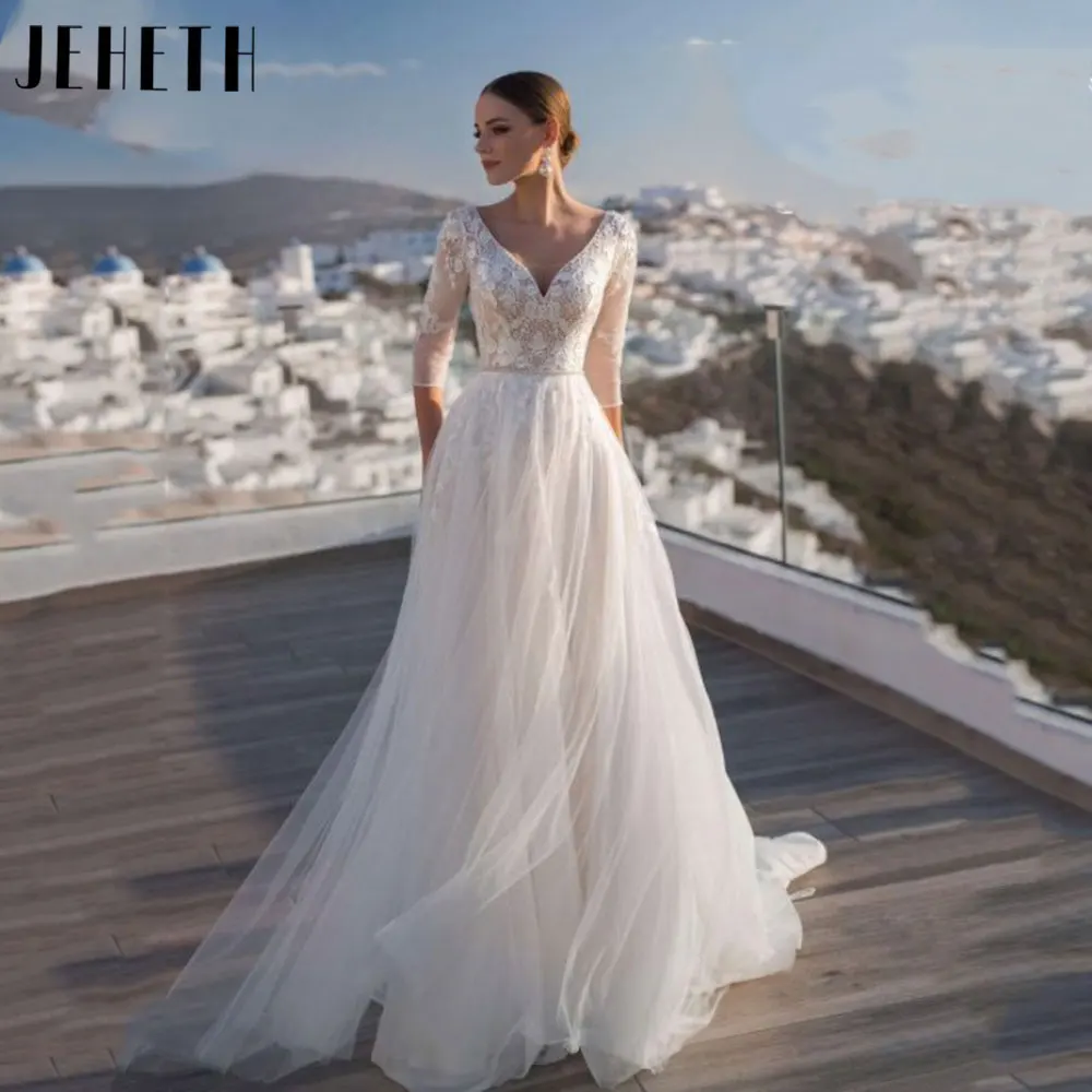 JEHETH Romantic Lace Tulle Wedding Dress 2024 Classic Half Sleeves A Line Bridal Gown Sexy Backless Vestido De Novia Custom Made
JEHETH Romantic Lace Tulle Wedding Dress 2024 Classic Half Sleeves A Line Bridal Gown Sexy Backless Vestido De Novia Custom Made