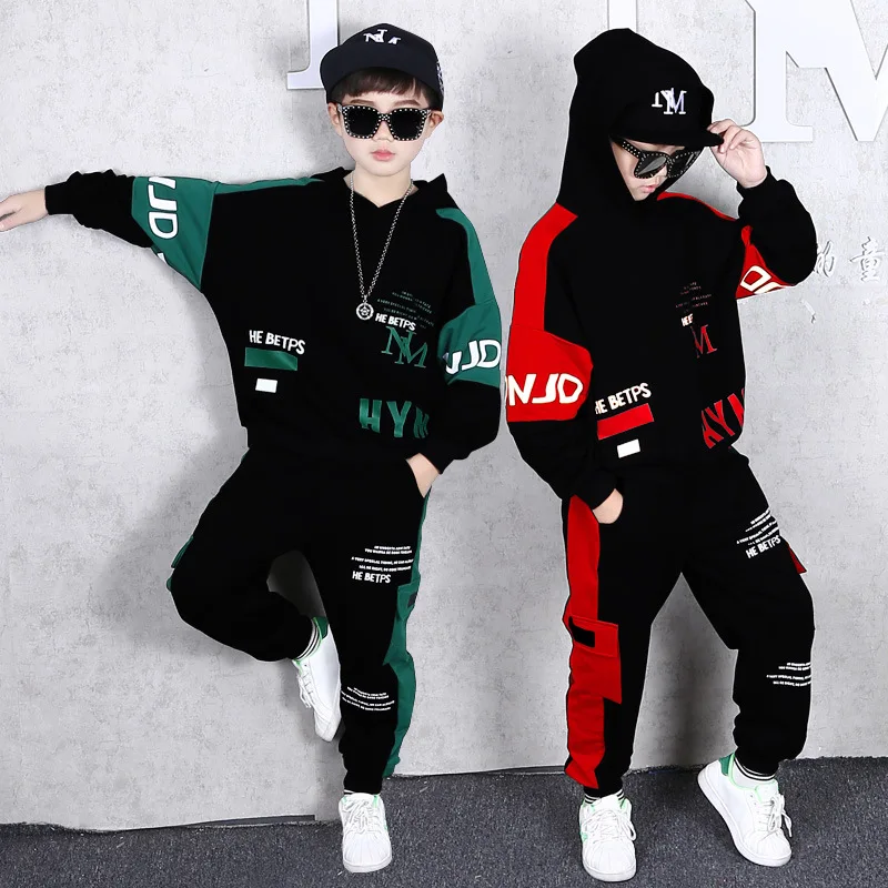 

Children Tracksuit Hooded Green Hoodie Two-Piece Street Dance Sports Outfits For Boys Girls Vetement Garcon 4 6 8 10 12 14 Yrs
