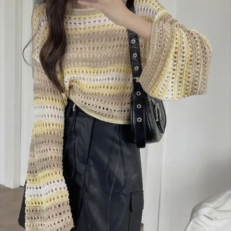 Sunscreen 2024 smock thin section striped autumn new knitwear long-sleeved hollow loose design tops
Sunscreen 2024 smock thin section striped autumn new knitwear long-sleeved hollow loose design tops