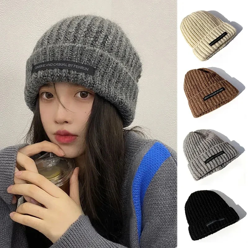 

Winter Knitted Hat Women Baggy Skullies Beanies Solid Color Female Beanie Cap Warm Slouchy Skullcap Warm Knitted Cap