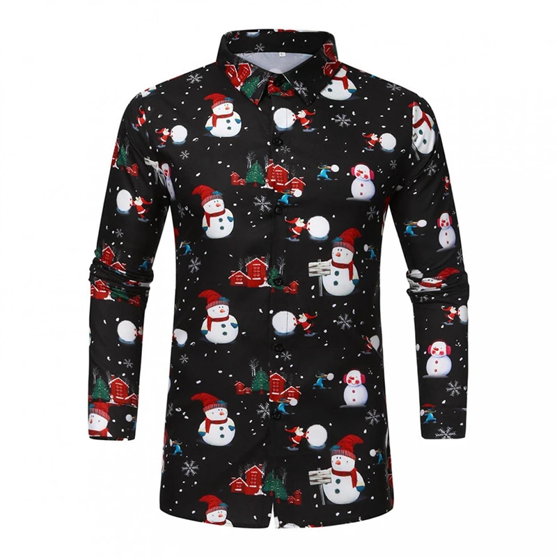 

New Snowflake Hawaiian Reindeer Shirt Men Fashion Shirts Snowman Pattern Long Sleeve Shirt Christmas Gift 6XL Designer Design