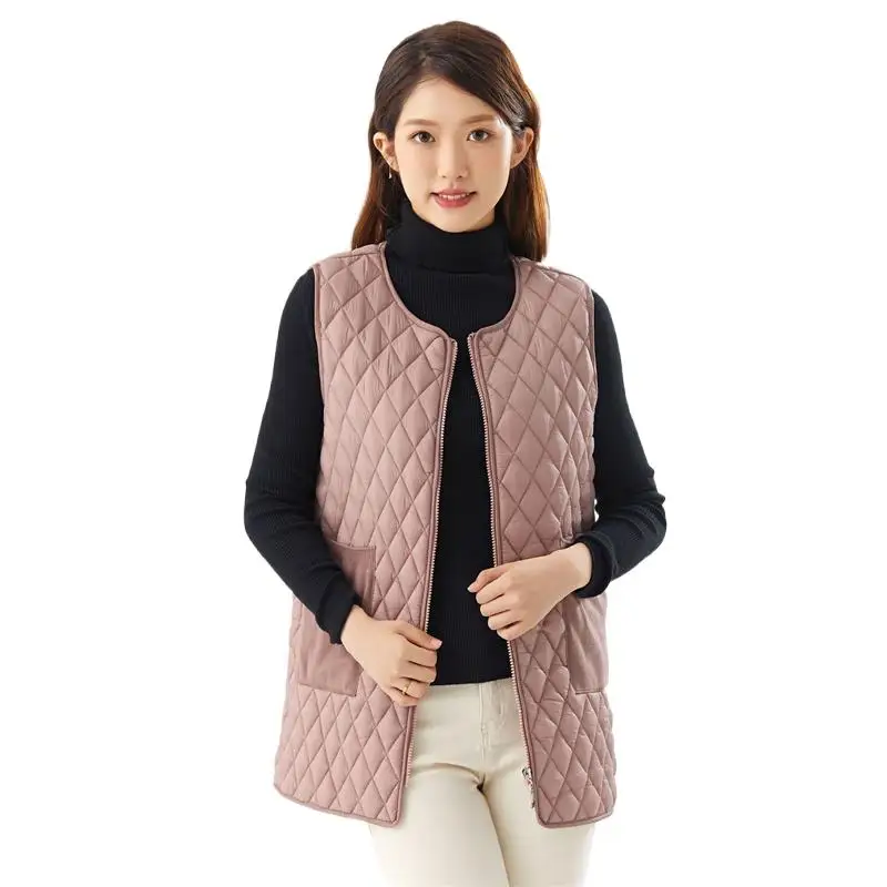 

Girlish Autumn Winter New Double Sided Ultra Light Down Vests Slim Fitted Rhombic Lattice Cozy Fresh Solid Portable Waistcoats