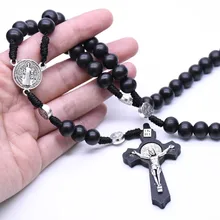 Fashion 8MM Black Wooden Rosary Necklace Religious Elegant Catholic Big Cross Pendent For Women Men Fashion Beads Jewerly 
Fashion 8MM Black Wooden Rosary Necklace Religious Elegant Catholic Big Cross Pendent For Women Men Fashion Beads Jewerly