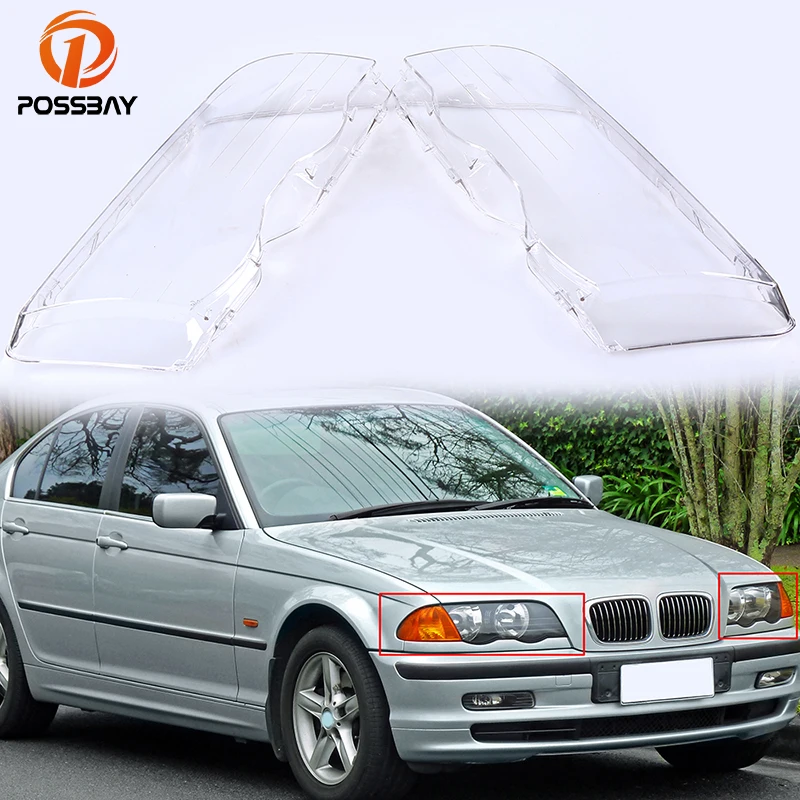 

Автомобильные линзы для фар POSSBAY, прозрачная крышка, линза для фар головного света, для BMW 3 серии E46 седан/Фургон 1998-2002 4D, предфасовка