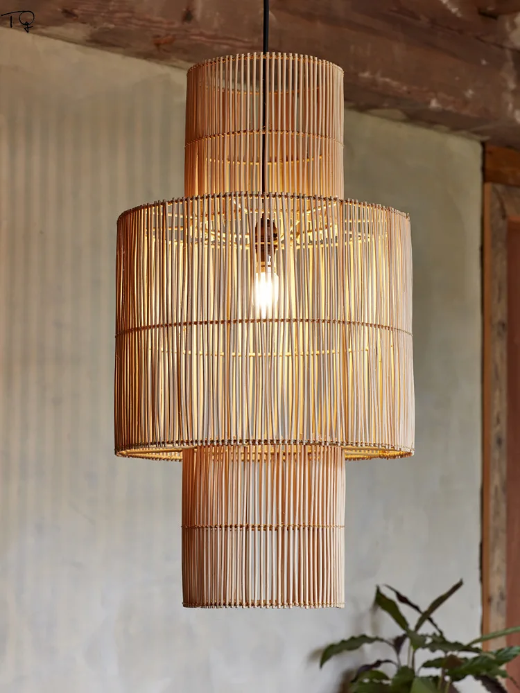 

Japanese Wabi-sabi Rattan Weaving Zen Art Decorative Pendant Lights LED E27 Restaurant Hanging Lamp Living Room Study Homestay