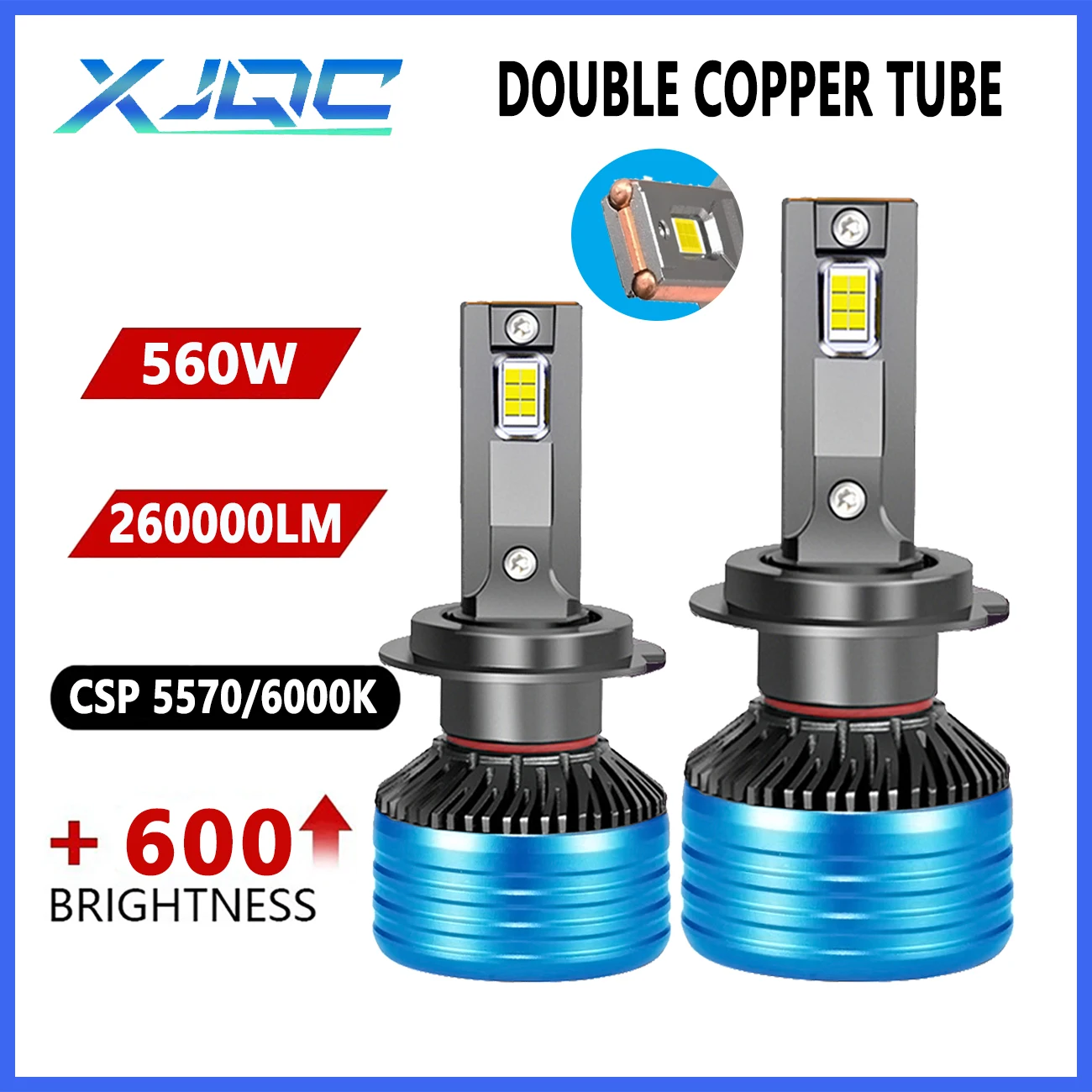 

XJQC D3 260000LM 560W 6000K H7 H4 H11 H1 9005 9006 H8 H9 Car LED Headlights CSP 5570 Canbus Double Copper Tube Lamp HB3 HB4 9012