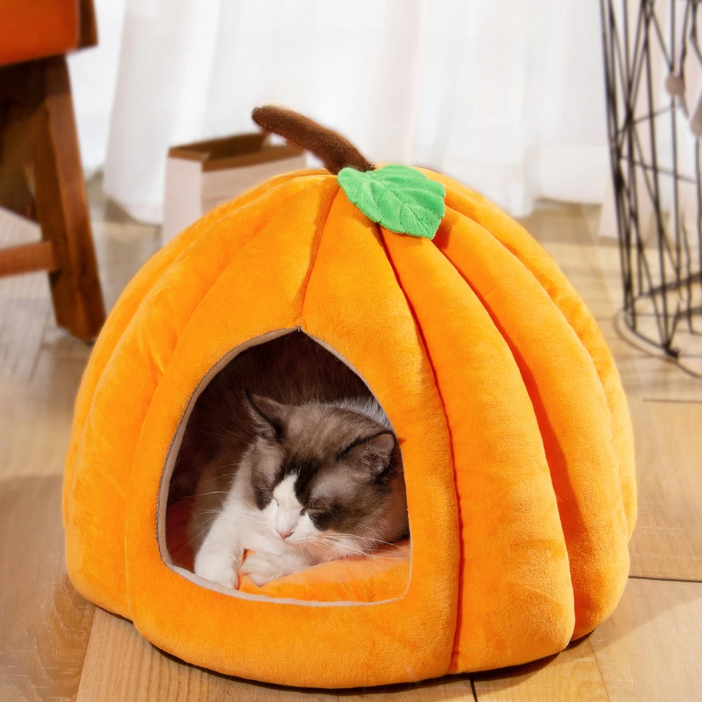 

Winter Cat House Christmas Pumpkin Dog Kennel Cat Villa Small Dog Beds Indoor Cat Tent Puppy House Dog Cushion Pet Accessories