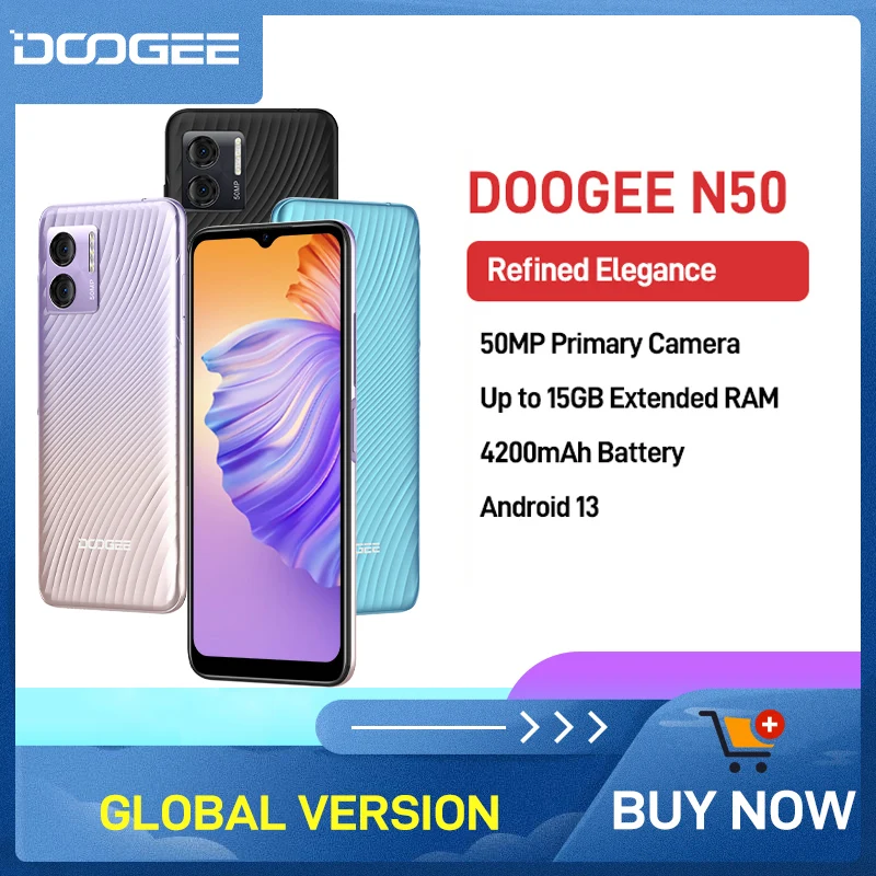 

DOOGEE N50 Smartphone 8GB RAM+128GB ROM Spreadtrum T606 Octa Core 6.52" HD Display 50MP Camera 4200mAh Battery Android 13.0