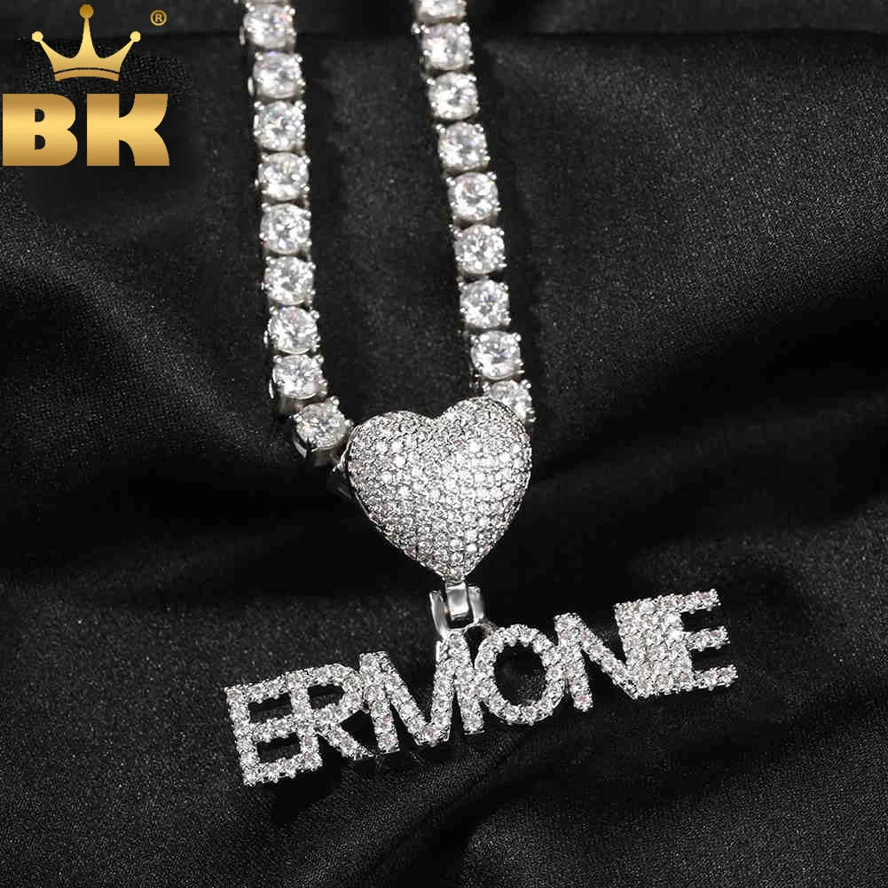 

TBTK Custom Mini Initial Letter With Heart Bail Pendant Micro Paved CZ Personalized Name Plate Necklace Hiphop Jewelry