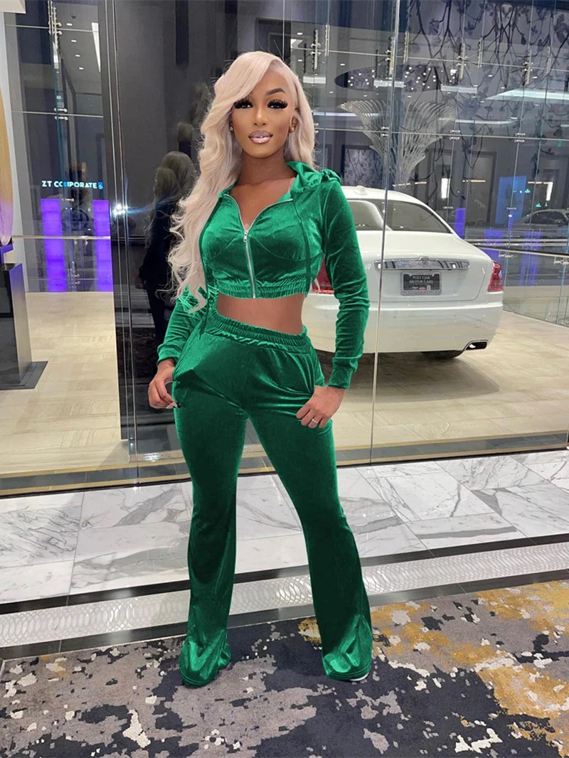 Velvet Tracksuit Women Two 2 Piece Set Outfits Autumn Clothing Zipper Hoodies Crop Top Flare Pants Suit Casual Velour Woman Sets
Velvet Tracksuit Women Two 2 Piece Set Outfits Autumn Clothing Zipper Hoodies Crop Top Flare Pants Suit Casual Velour Woman Sets