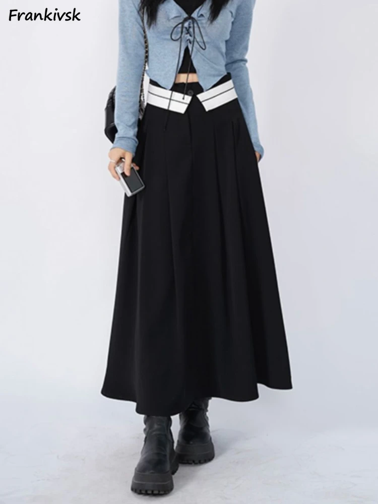 

Midi Skirts Women Chic College All-match High Waisted Vintage Autumn Korean Style Fashion Faldas Largas Holiday Daily Streetwear