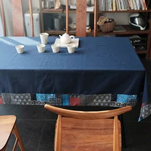 

Cotton Tablecloths, Waterproof Table Covers Chinese Clan Style Blue Dining Table Coffee Table Deco