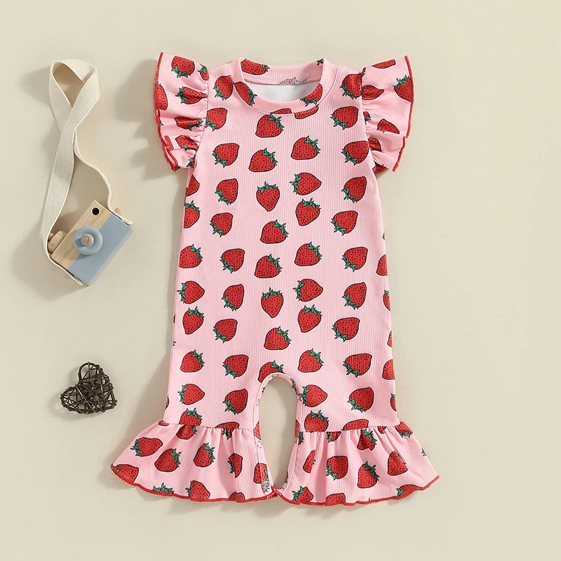 Летний комбинезон для маленьких девочек с принтом клубники, комбинезон с круглым вырезом и рукавами-колокольчиками
Летний комбинезон для маленьких девочек с принтом клубники, комбинезон с круглым вырезом и рукавами-колокольчиками