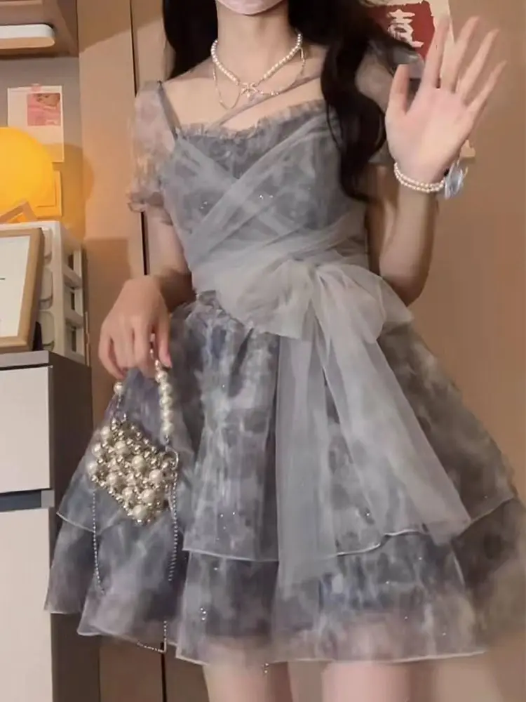 Puff Sleeve Dresses Women Princess Temper Sweet Girlish Printing Aesthetic Gauze Spliced Fashion Summer Casual Vestido L340
Puff Sleeve Dresses Women Princess Temper Sweet Girlish Printing Aesthetic Gauze Spliced Fashion Summer Casual Vestido L340
