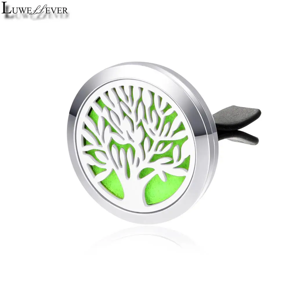 

30mm All Stainless Steel Plant Tree Car Vent Clip Air Freshener Essential Perfume Oil Diffuser Locket Jewelry Packaging Display