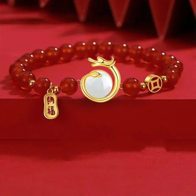 Bracelet dragon du zodiaque de style chinois pour femmes et hommes, apporte richesse, santé et bonne chance, bracelet de couple perlé rouge, bijoux Gi, 2024 2