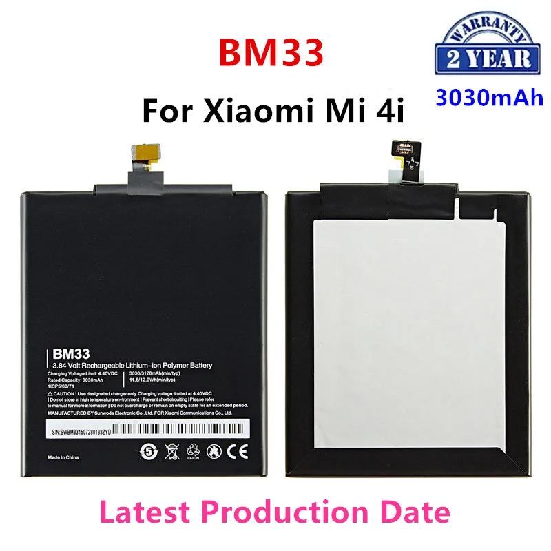 

100% Orginal BM33 3120mAh Battery For Xiaomi 4i Mi 4i Mi4i M4i BM33 High Quality Phone Replacement Batteries