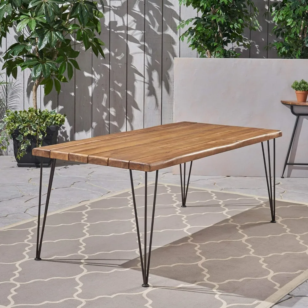 Outdoor Camping Table Teak Finish Acacia Wood Table Top Rustic Iron Hairpin Legs Rectangular Metal 72
Outdoor Camping Table Teak Finish Acacia Wood Table Top Rustic Iron Hairpin Legs Rectangular Metal 72