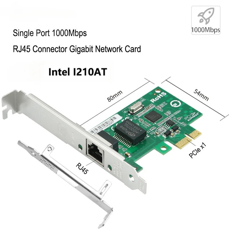 

Intel I210-T1 Single Port Wired Gigabit Ethernet Server Adapter For Intel I210AT Chip PCIe X1 RJ45 PXE Startup