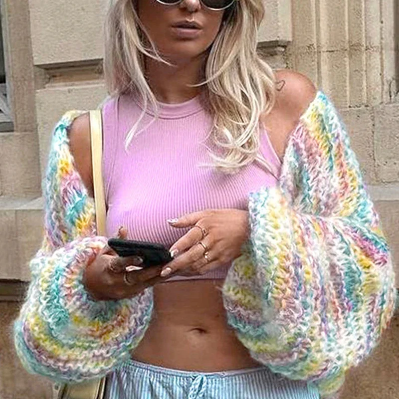 DUOFAN Elegant Rainbow Crochet Hollow Knitted Outerwear Fashion Lady V-neck Long Sleeve Cardigan 2023 Autumn Sweater Loose Coats
DUOFAN Elegant Rainbow Crochet Hollow Knitted Outerwear Fashion Lady V-neck Long Sleeve Cardigan 2023 Autumn Sweater Loose Coats