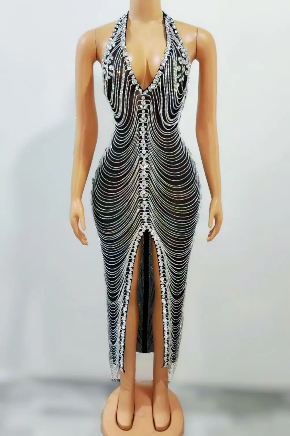 Sparkly Full Chains Silver Rhinestones Transparent Black Dress Evening Birthday Celebrate Costume Sexy Sleeveless Dress heiwan
Sparkly Full Chains Silver Rhinestones Transparent Black Dress Evening Birthday Celebrate Costume Sexy Sleeveless Dress heiwan