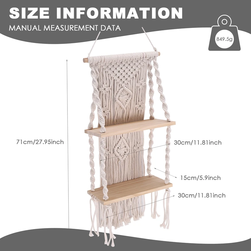 Tassel Macrame Floating Shelf - Boho Plant Hanger Wall Decor 4 S683e09b7b1e646428b7a04879a87d9f8A
