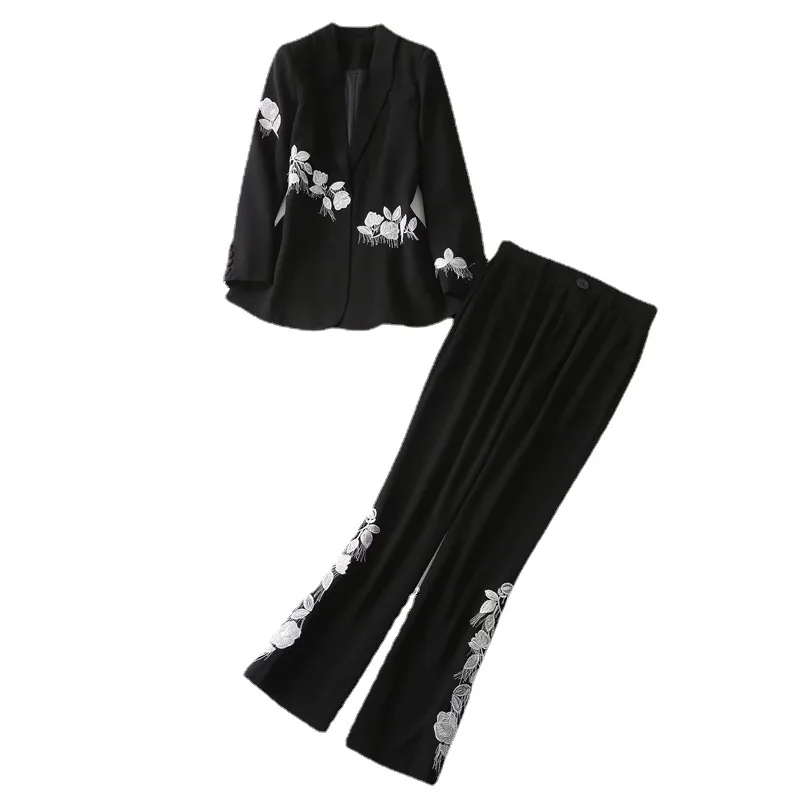 High Quality New Blazer Sets 2023 Spring Autumn Suits Women Notched Collar Luxurious Embroidery Blazer Coat+Black Long Pant Sets
High Quality New Blazer Sets 2023 Spring Autumn Suits Women Notched Collar Luxurious Embroidery Blazer Coat+Black Long Pant Sets