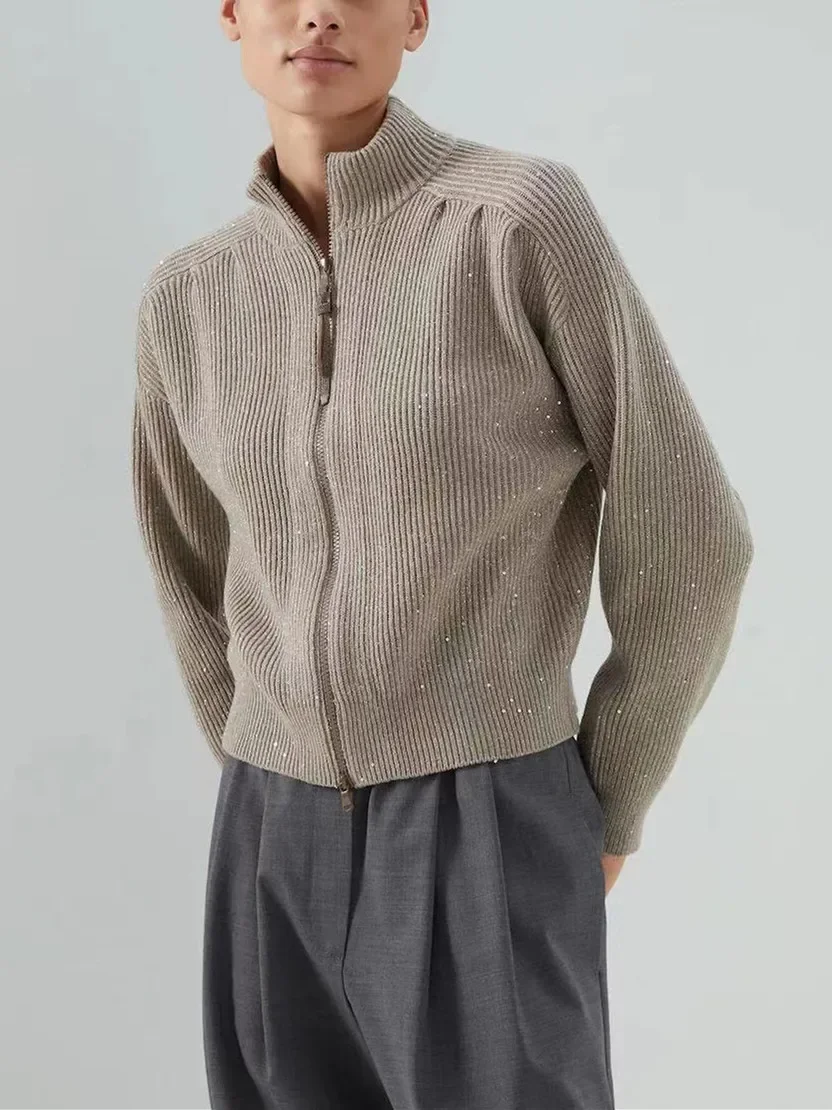 Women's Cardigan 2023 New Autumn Sequins Pit Stripe Standing Collar Zipper Versatile Casual Long Sleeve Sweater
Women's Cardigan 2023 New Autumn Sequins Pit Stripe Standing Collar Zipper Versatile Casual Long Sleeve Sweater