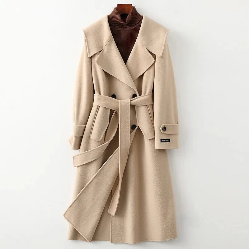 Double Sided Breif Long Wool Coat Women Belt Mid-Length 2023 Fashion Double Breasted Solid Elegant Spring Autumn Jacket
Double Sided Breif Long Wool Coat Women Belt Mid-Length 2023 Fashion Double Breasted Solid Elegant Spring Autumn Jacket