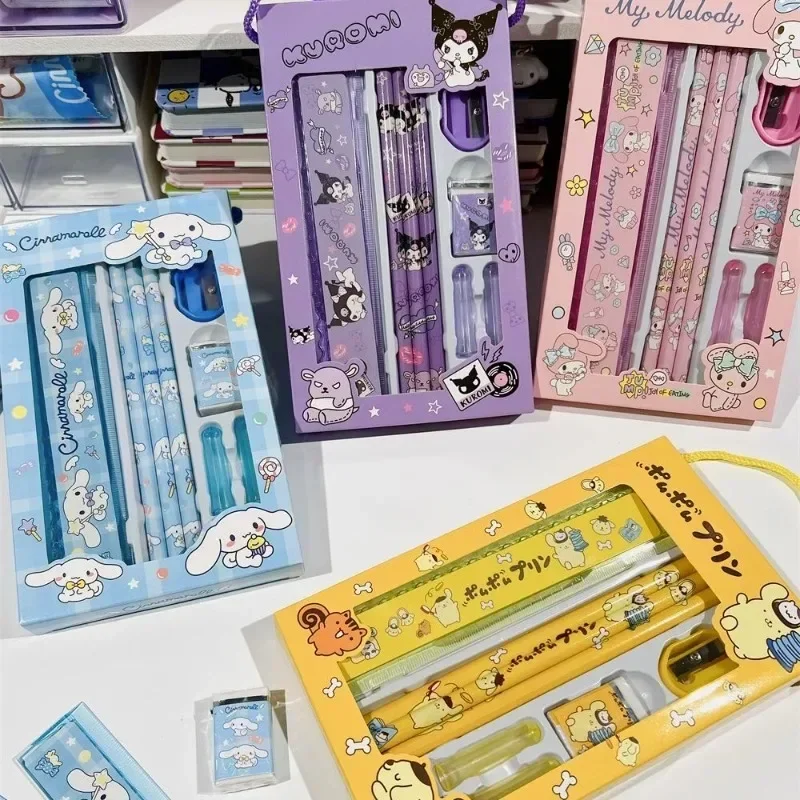 

Kawaii Sanrio Cinnamoroll Kuromi My Melody Pencil Eraser Pencil Sharpener Ruler Stationary Set Cartoon Cute School Supplies Gift