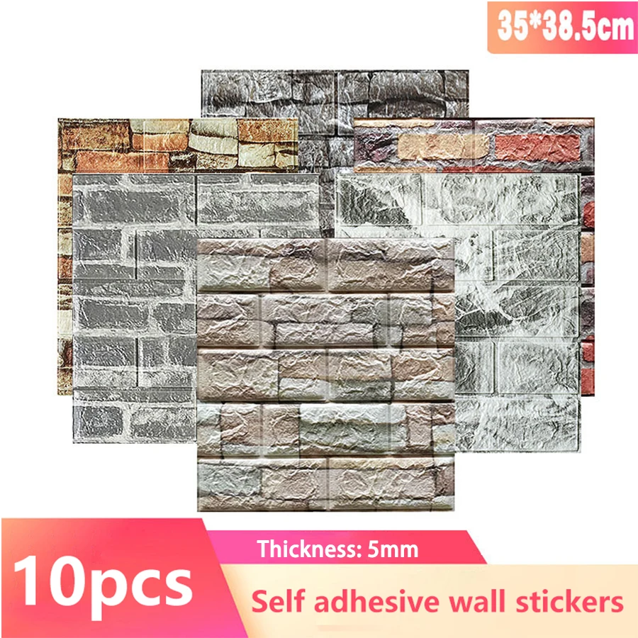 

10Pcs 35cmx38cm 3D Wall Stickers Living Room Imitation Brick Waterproof Self-adhesive DIY Wallpaper For Living Room Home Decor