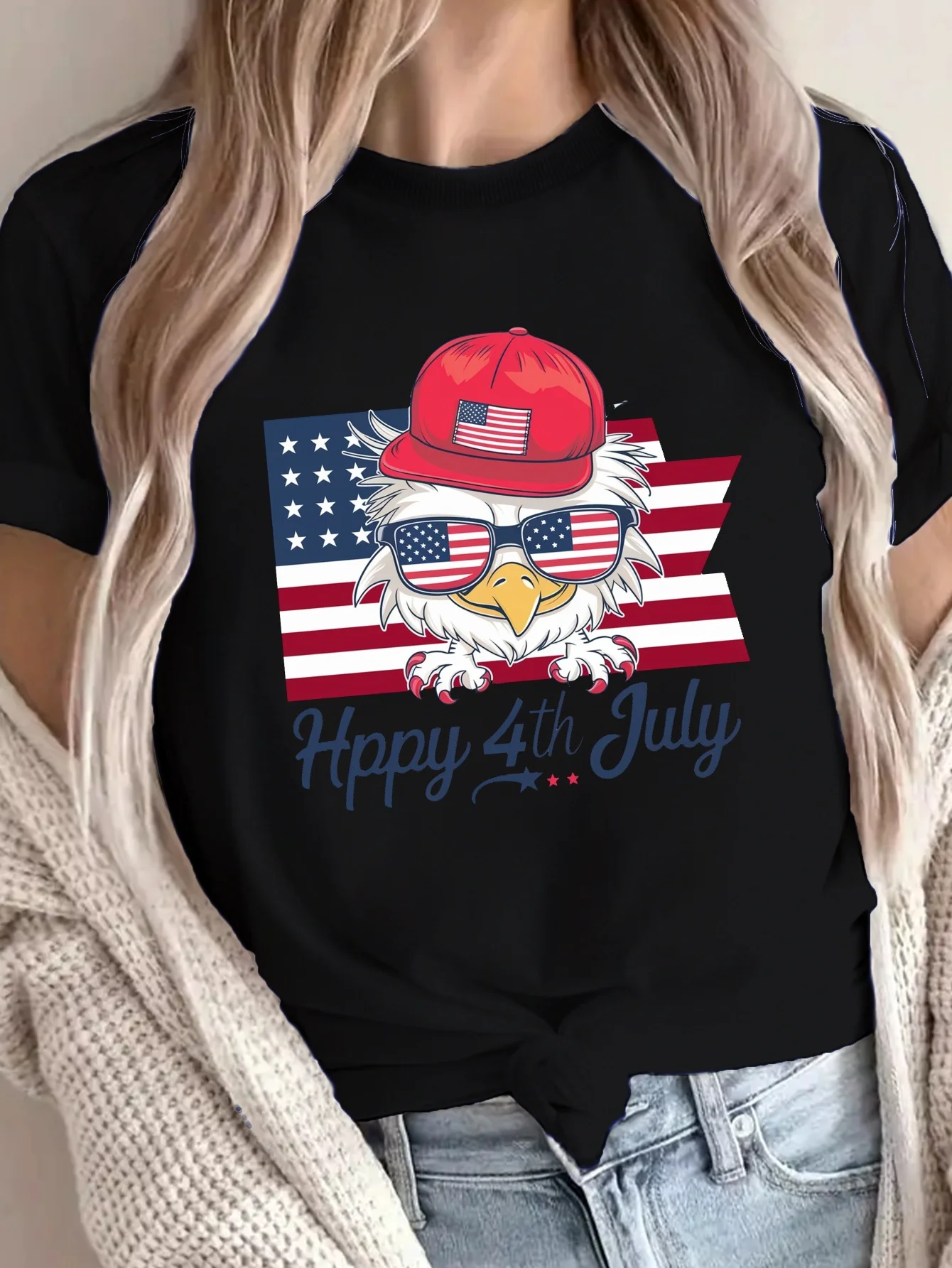 Футболка с принтом Happy 4 Of July, футболка с коротким рукавом и круглым вырезом для отдыха на весну и лето, женская одежда
Футболка с принтом Happy 4 Of July, футболка с коротким рукавом и круглым вырезом для отдыха на весну и лето, женская одежда