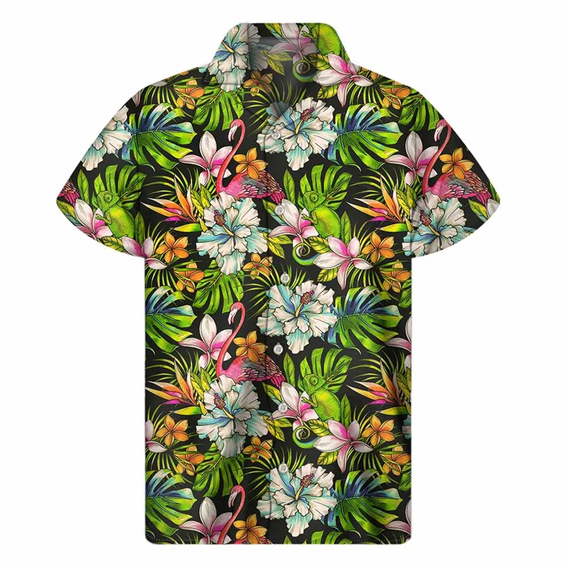 

Гавайская рубашка с тропическими пальмами, мужские рубашки с 3D рисунком растений, топы, летняя пляжная блузка с коротким рукавом и большими лацканами, Aloha