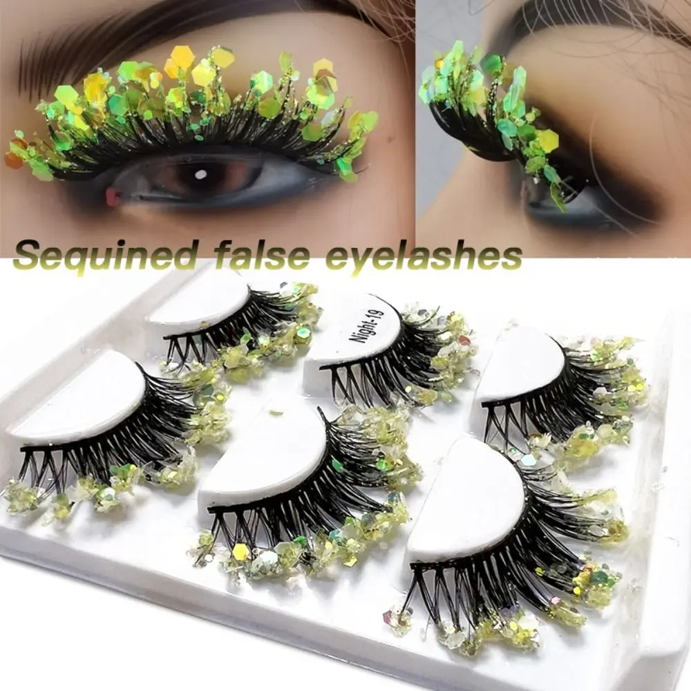 

3pair Luminous Glitter Sequin False Eyelashes Colored Lashes 3D Fluffy Handmade Cosplay Costumes Dramatic Decoration Eye Dress