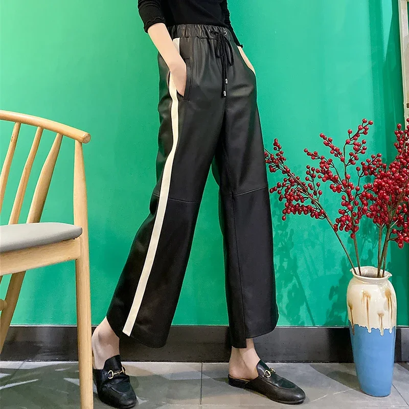Genuine Leather Pants Women Real Sheepskin Loose Flare Pants for Women Korean Fashion Elastic Waist Casual Nine-point Trousers
Genuine Leather Pants Women Real Sheepskin Loose Flare Pants for Women Korean Fashion Elastic Waist Casual Nine-point Trousers