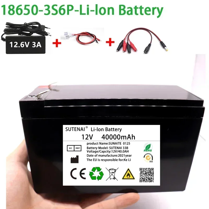 

NEW 12V 40Ah 18650 lithium battery pack 3S6P built-in high current 30A Solar street lamp, xenon lamp, backup power supply, LED