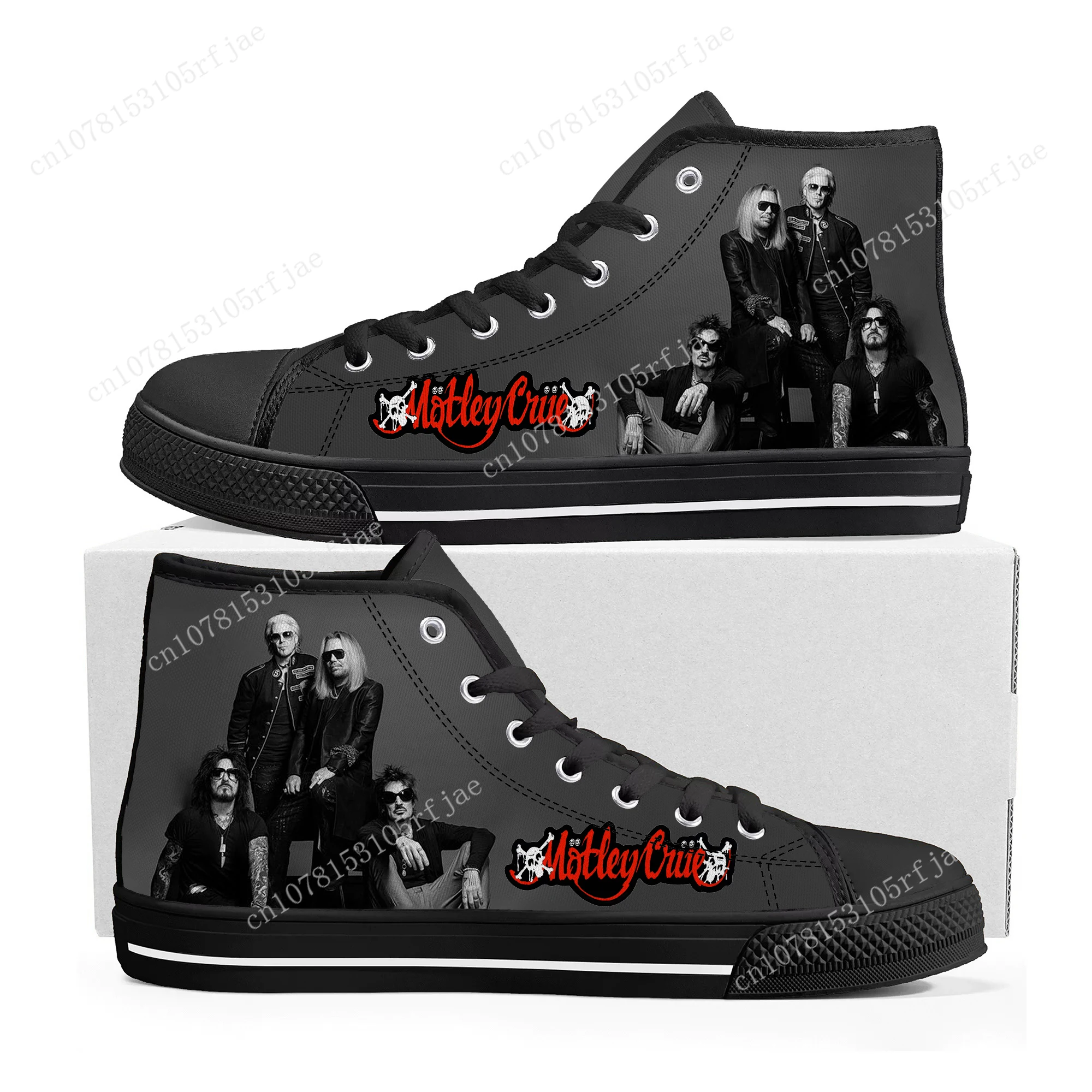 

Band 80S Metal Vintage High Top Sneakers Mens Womens Teenager Crue Motley High Quality Canvas Sneaker Custom Built Couple Shoes