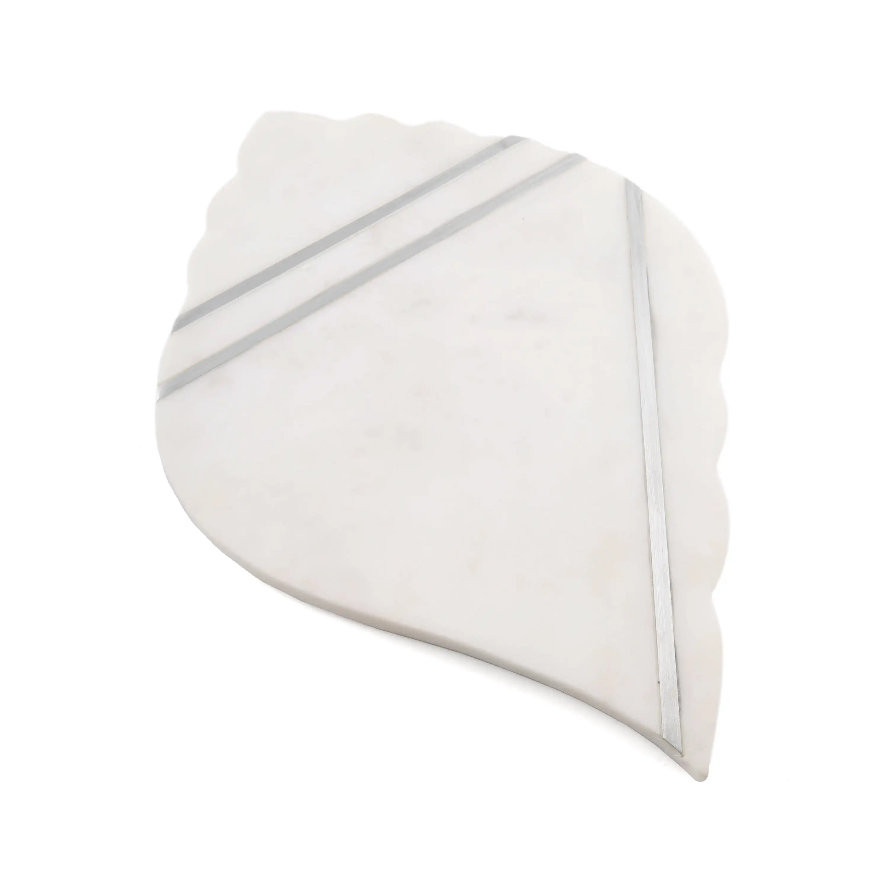 

Thirstystone Indigo Collection White Marble Shell Shape Serve Board with Silver Inlay