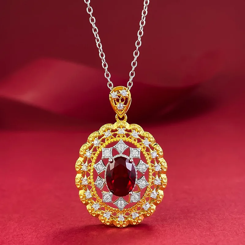 S925 Silver Crafts Palace Style 6 * 8 Pigeon Blood Ruby Necklace Pendant Wholesale for Women
S925 Silver Crafts Palace Style 6 * 8 Pigeon Blood Ruby Necklace Pendant Wholesale for Women