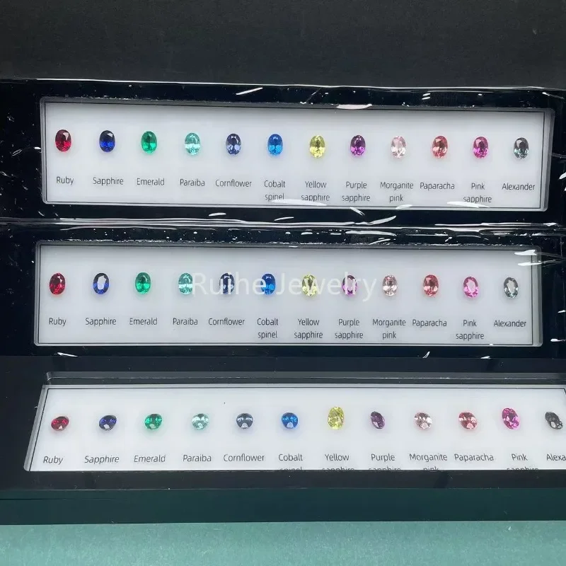 

Ruihe A Box of 5x7mm Popular Lab Grown Gems Collection Emerald Ruby Paraiba Pink Yellow Purple Blue Sapphire Spinel for Jewelry