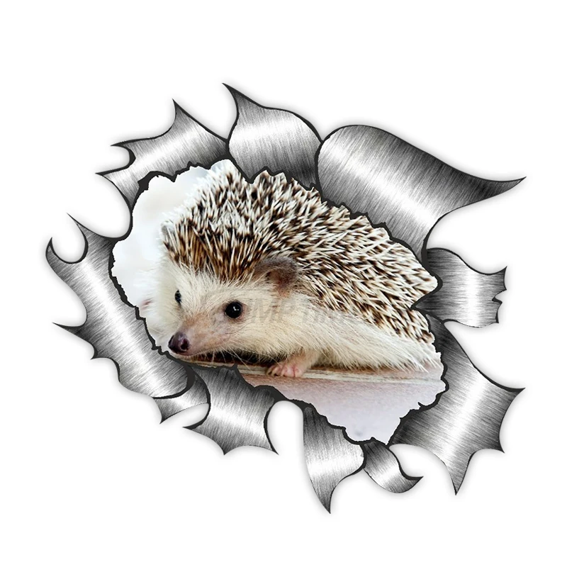 

Creative Ripped Metal Design with Cute Hedgehog Car Sticker Accessories Motorcycle Waterproof Car Window Decal PVC 13cm X 13cm