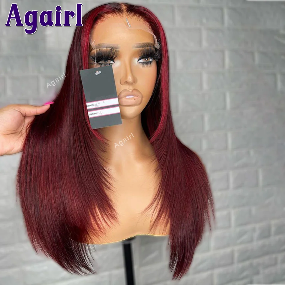 

13X4 Highlight Red Lace Front Human Hair Wigs Dark Burgundy Transparent 13X6 Straight Lace Frontal Wig 6X4 Closure Wig For Women