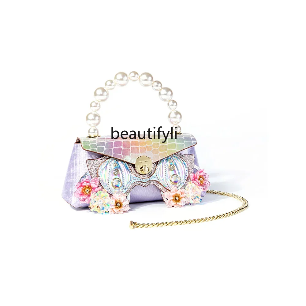 

Yj нишевая дизайнерская сумка, сумка для глаз в виде совы с белым жемчугом, портативная красочная сумка из воловьей кожи для смены лица