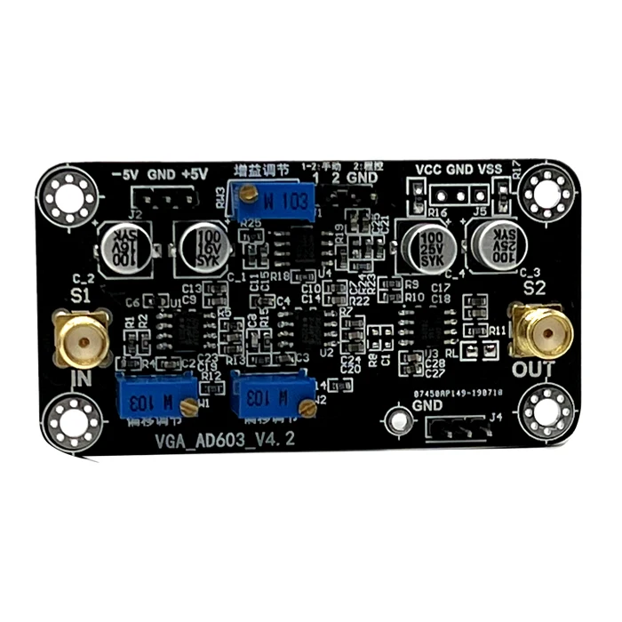

AD603 Voltage Controlled Gain Amplifier Module VCA - 20 ~ 60dB Gain Manual or External Da Program-controlled Adjustment