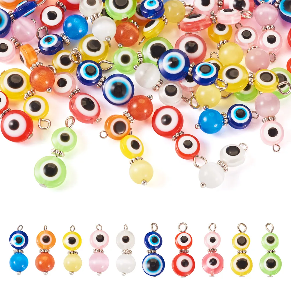 

40Pcs Resin Evil Eye & Cat Eye Pendants with Brass Findings Mixed Color for Jewelry Making DIY Bracelet Necklace Earring