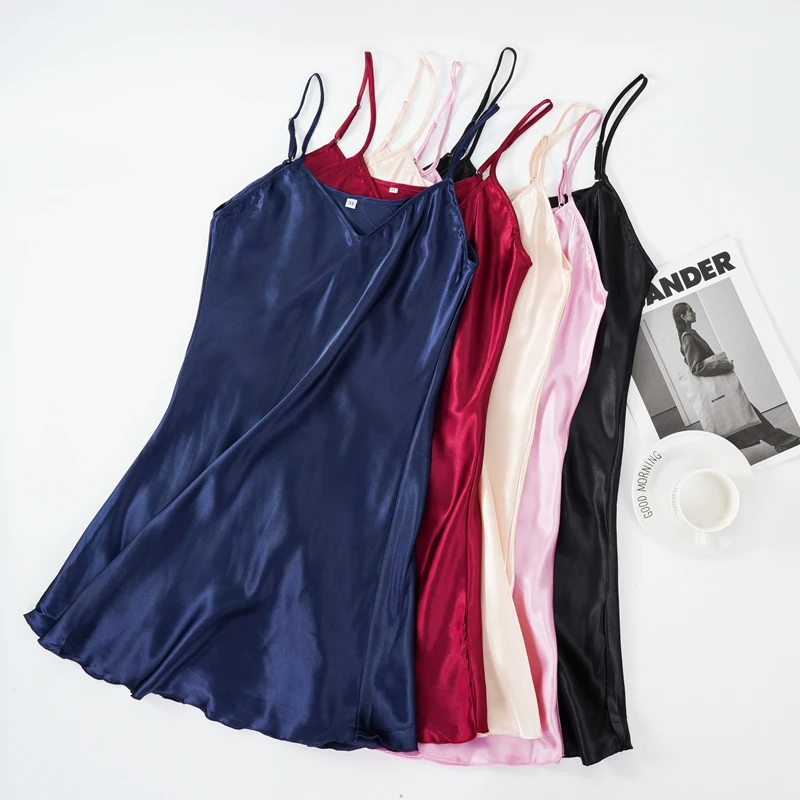 Women's Satin Nightgown Spaghetti Straps Sleep Dress Sexy V Neck Sleepwear Solid Color Nightwear Nighties Sleeveless Night Dress Women's Satin Nightgown Spaghetti Straps Sleep Dress Sexy V Neck Sleepwear Solid Color Nightwear Nighties Sleeveless Night Dress